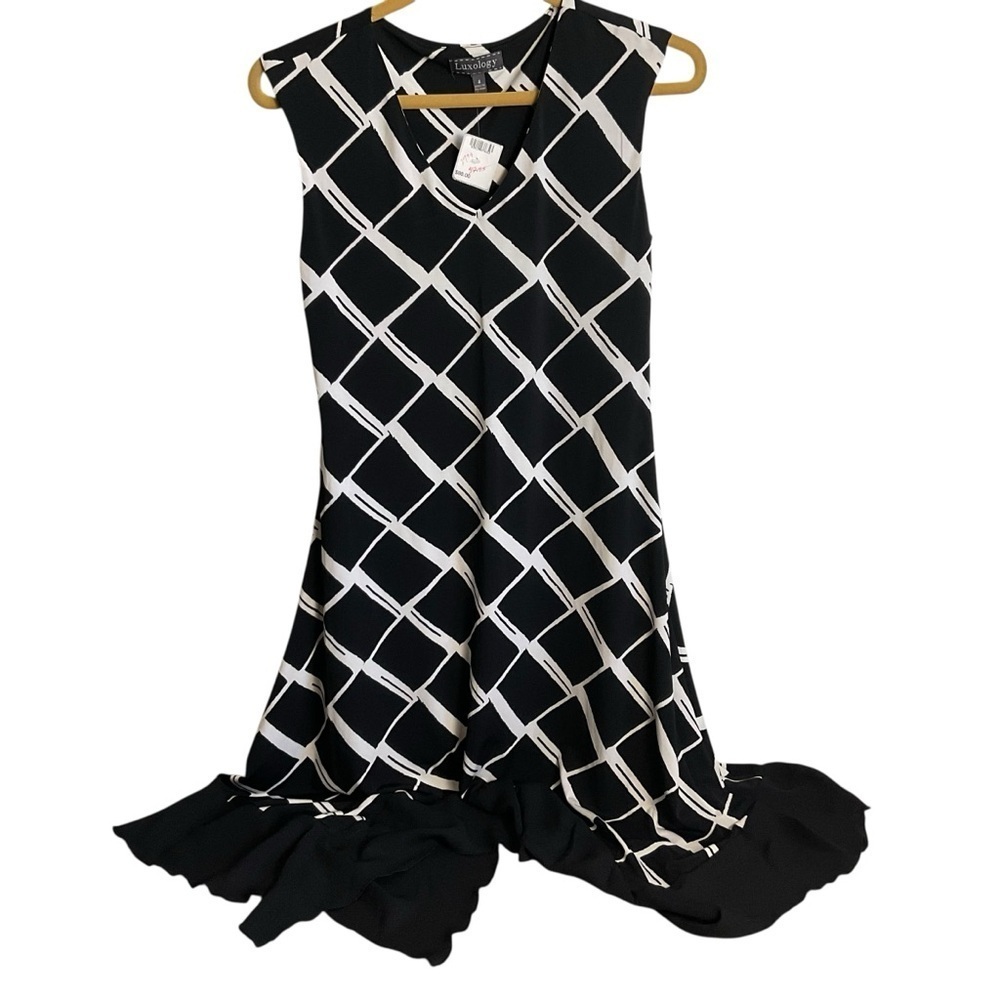 Luxology Black & White Sleeveless Fit & Flare Dress Size Large NWT - Picture 2 of 8